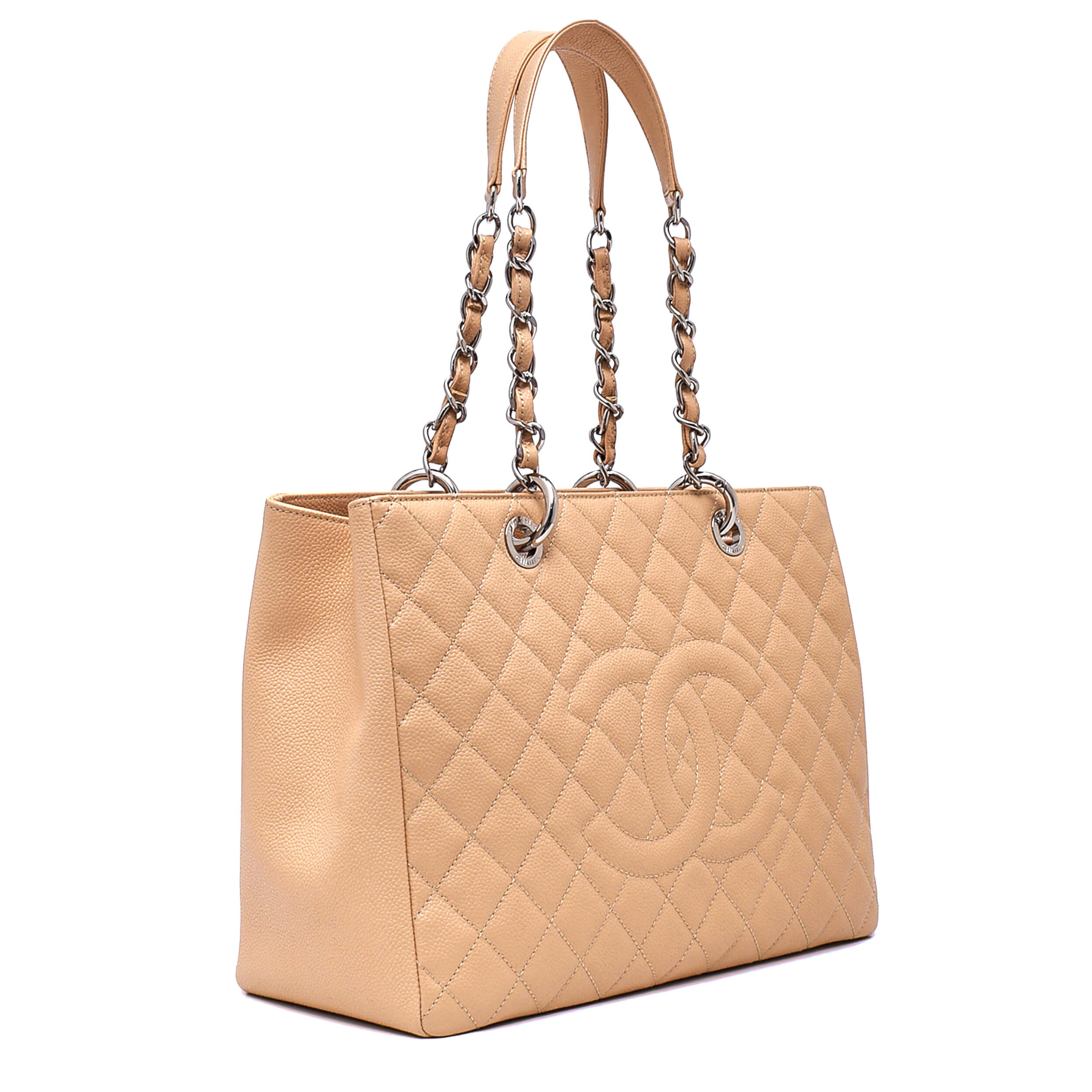 Chanel - Beige Quilted Caviar Leather Grande M GST Shopping Tote Bag